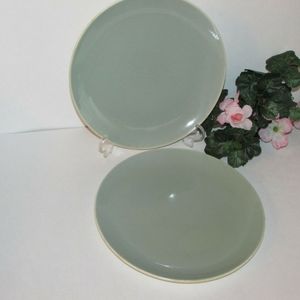 2 Poole Pottery Cameo Dinner Plates Sage Green England Vintage Dishes